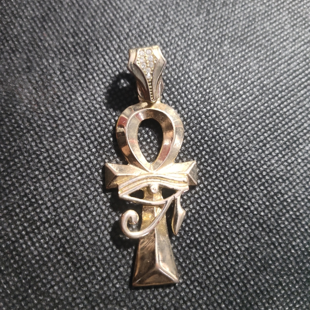 Gold Ankh Pendant with Silver Accents